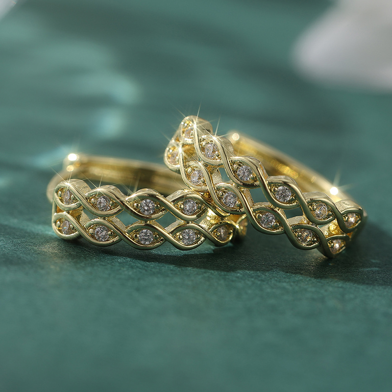 Retro Twisted Golden Earrings with Synthetic Zirconia